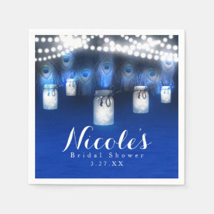Peacock Feathers, Mason Jar & String Lights Party Napkin