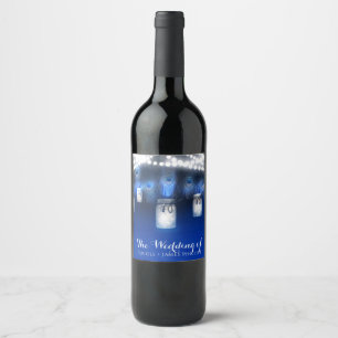 Peacock Feathers, Mason Jar & String Lights Wine Label