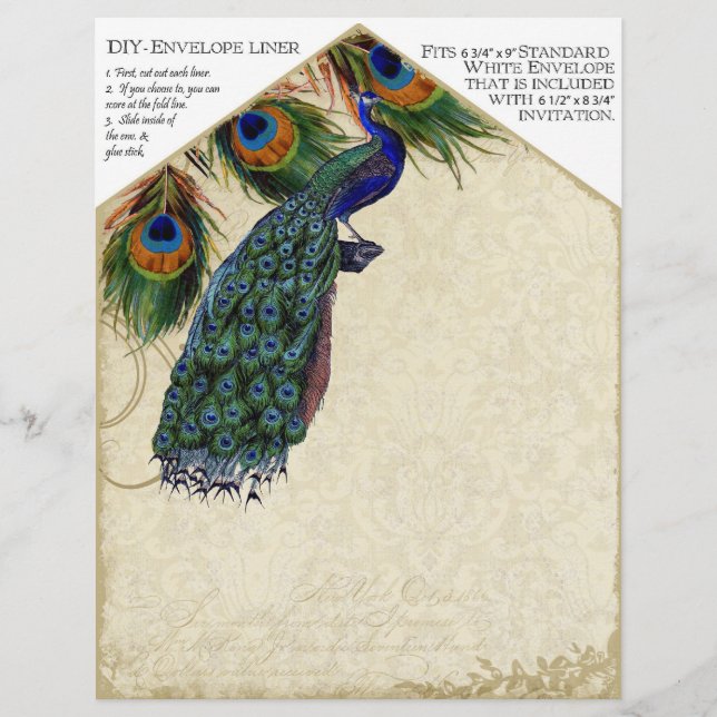 Peacock & Feathers Matching DIY Envelope Liners Flyer (Front)