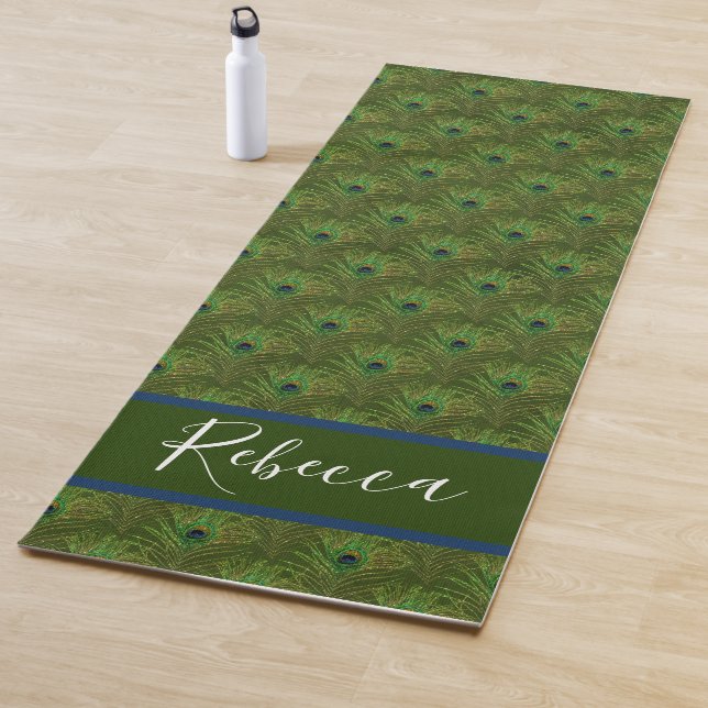 Peacock Feathers Monogram Name Yoga Mats (In Situ)