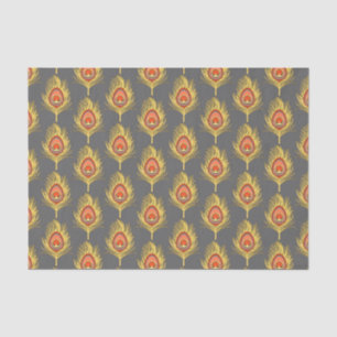 Peacock Feathers, Mustard Yellow on Grey / Grey Tissue Paper