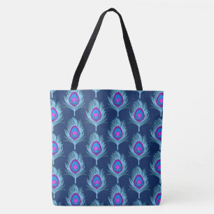 Peacock Feathers, Navy and Pastel Blue Tote Bag