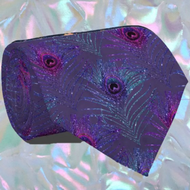 Peacock Feathers Navy Blue Glitter Necktie Neck (Creator Uploaded)