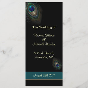 Peacock feathers on black Wedding program