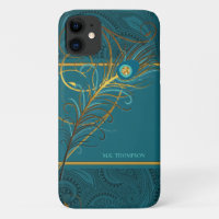 Peacock Feathers on Teal Paisley