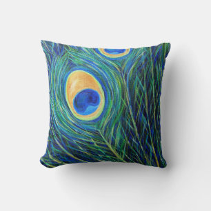 Peacock Feathers Painting Cushion