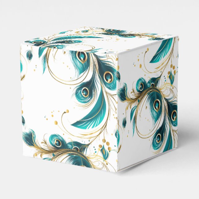 Peacock Feathers Party Treat Box (Front Side)