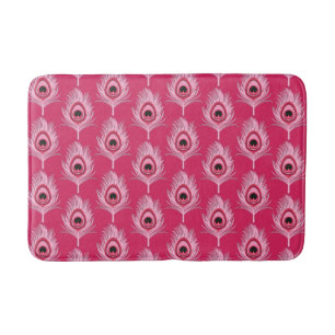 Peacock Feathers, Pastel Pink on Fuchsia Pink Bath Bath Mat