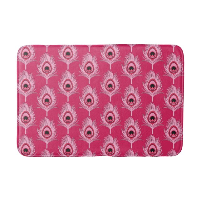 Peacock Feathers, Pastel Pink on Fuchsia Pink Bath Bath Mat (Front)