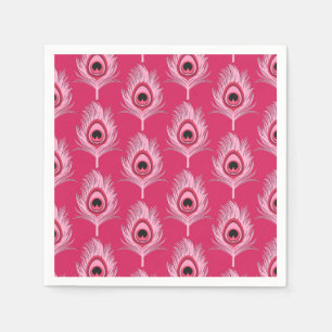 Peacock Feathers, Pastel Pink on Fuchsia Pink Napkin
