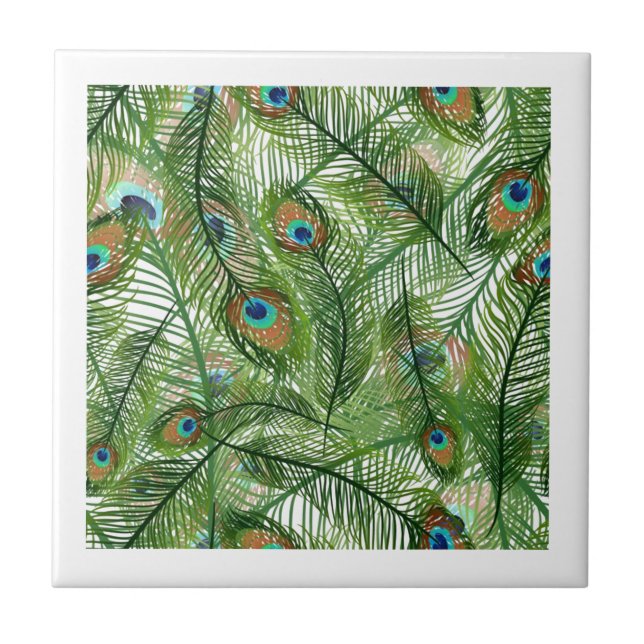 Peacock feathers pattern ceramic tile (Front)