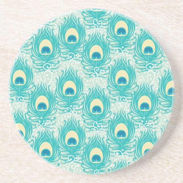 Peacock feathers pattern coaster (Front)