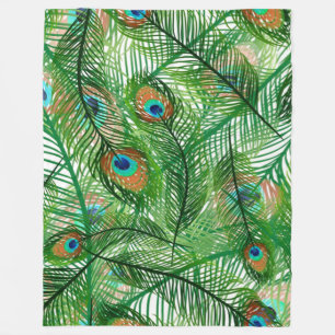 peacock feathers pattern fleece blanket