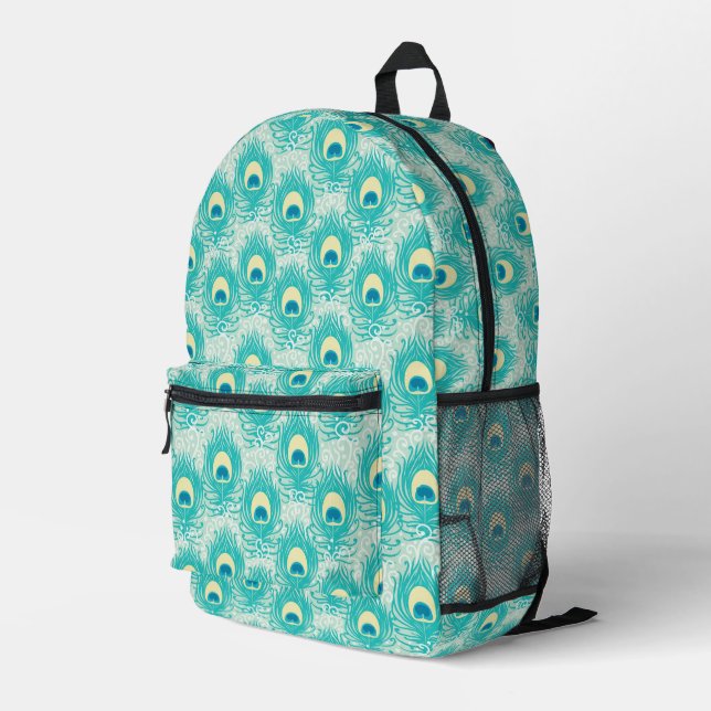 Peacock feathers pattern printed backpack (Back Corner Right)