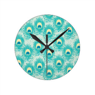 Peacock feathers pattern round clock