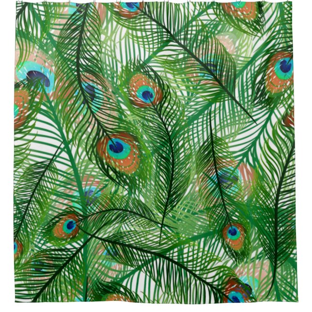 peacock feathers pattern shower curtain (Front)
