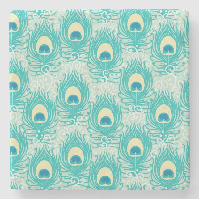 Peacock feathers pattern stone coaster (Front)