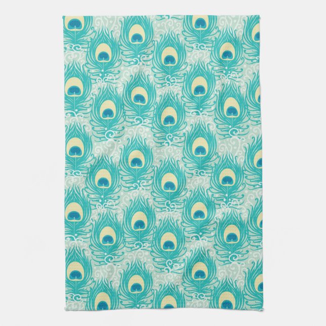 Peacock feathers pattern tea towel (Vertical)