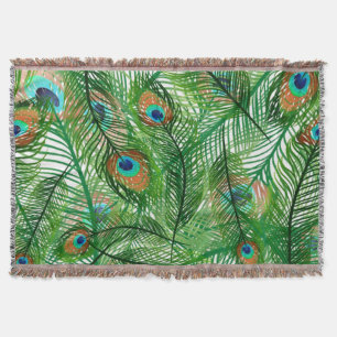 peacock feathers pattern throw blanket
