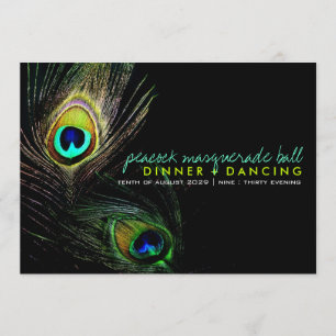 Peacock Feathers Photo Boho Chic Dinner Party Invitation