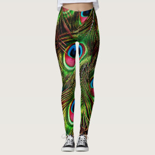 peacock feathers plumage pattern leggings