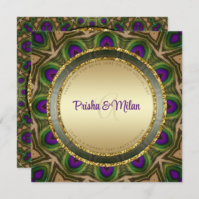 Peacock Feathers Purple Green Gold Indian Wedding Program (Front/Back)