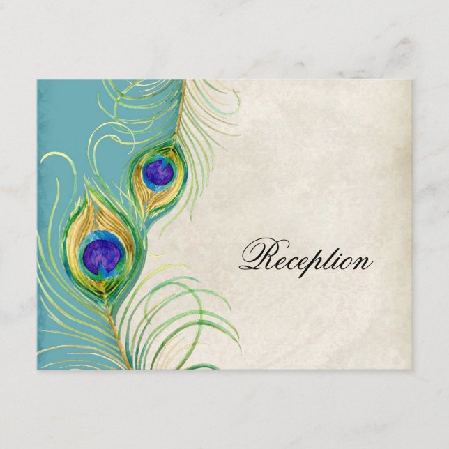 Peacock Feathers Reception Invitation Card (Front)