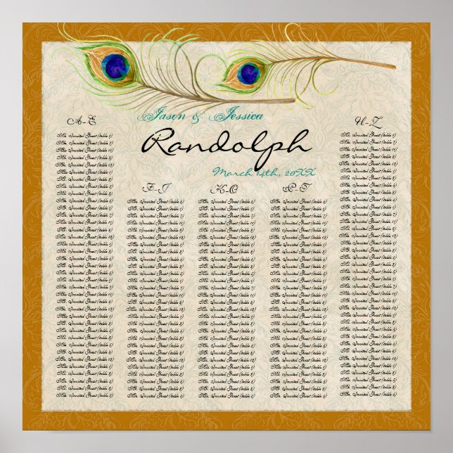 Peacock Feathers Reception Table Seating Chart (Front)
