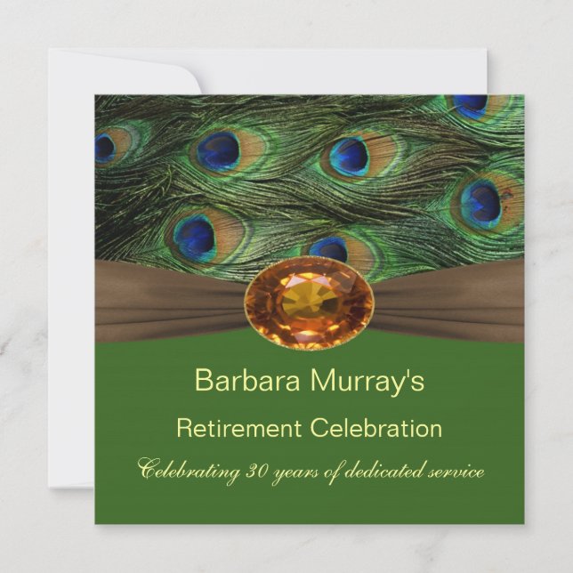 Peacock feathers Retirement Party Invitation (Front)