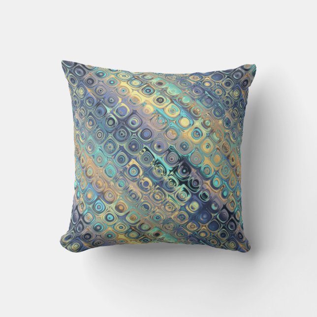 Peacock Feathers Retro Abstract Cushion (Front)