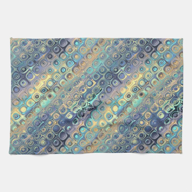 Peacock Feathers Retro Abstract Tea Towel (Horizontal)