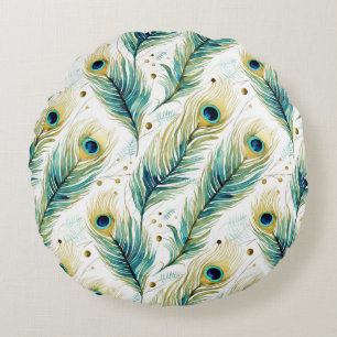 Peacock Feathers Round Cushion