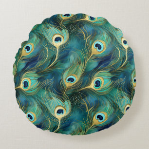Peacock Feathers Round Cushion
