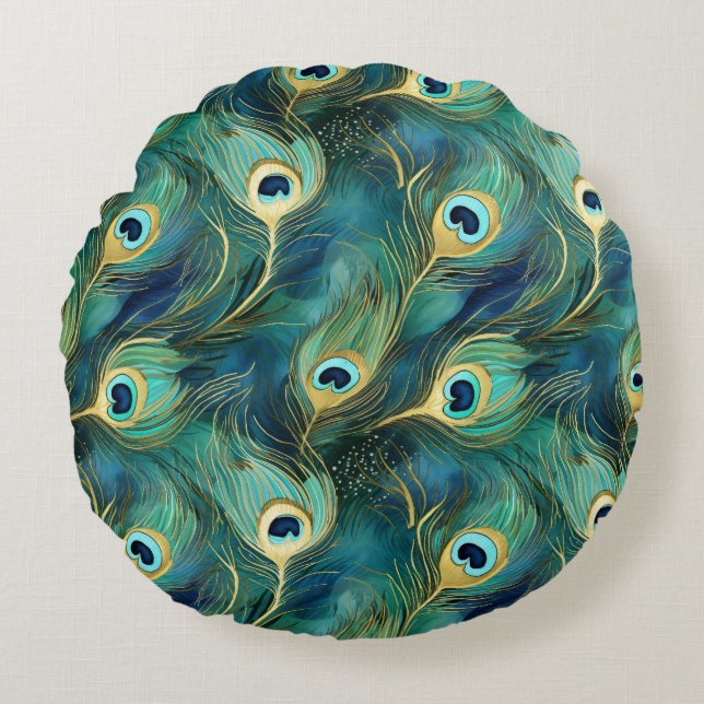 Peacock Feathers Round Cushion (Front)