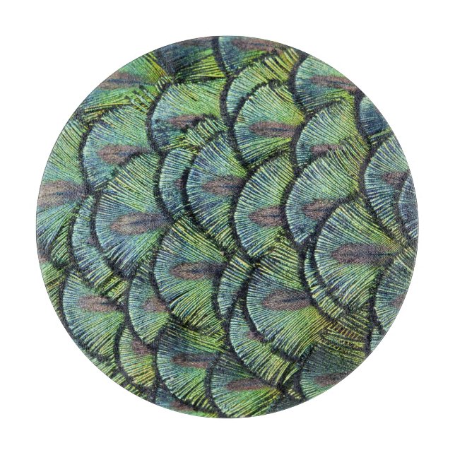 Peacock Feathers Round Cutting Board (Front)