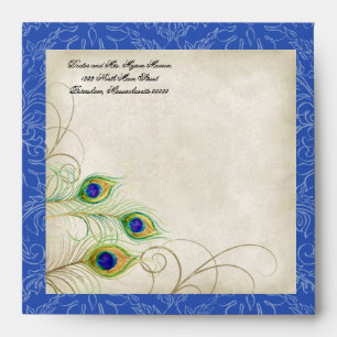 Peacock Feathers Royal Blue Quinceanera Invites Envelopes
