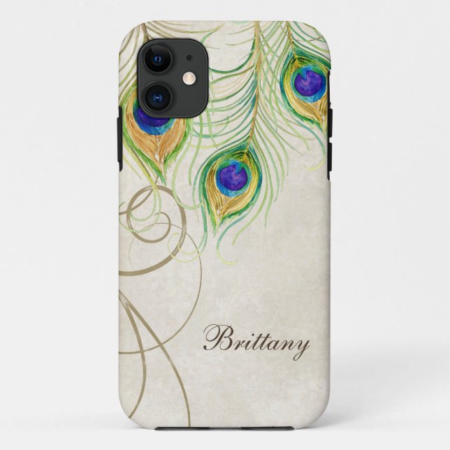 Peacock Feathers Royal Damask Personalised Names Case-Mate iPhone Case (Back)