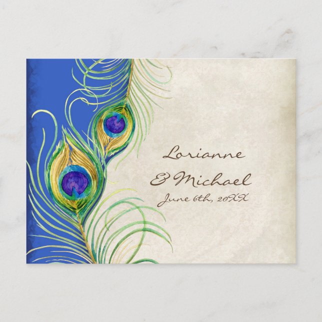 Peacock Feathers Royal Damask RSVP Response Card (Front)