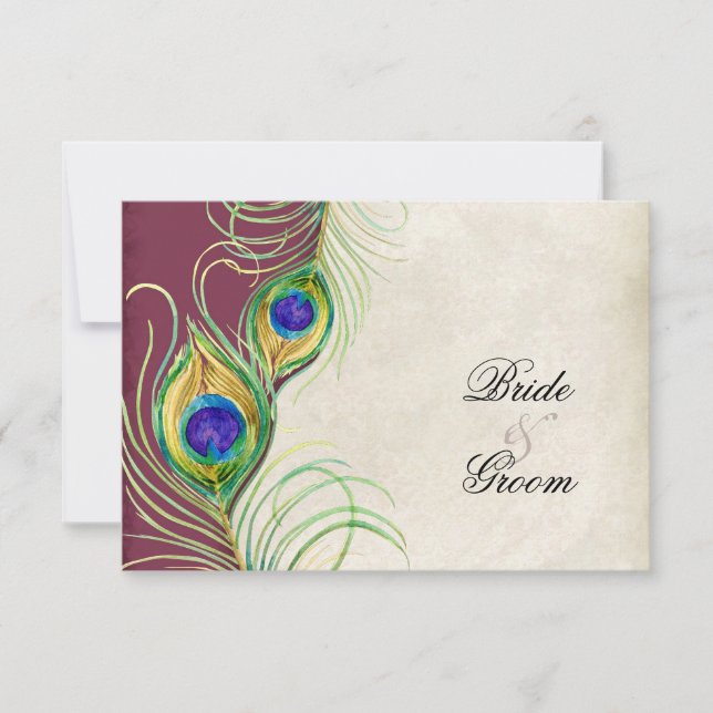 Peacock Feathers RSVP Response Cards (Front)