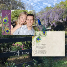 Peacock Feathers Save the Date Invite Cards