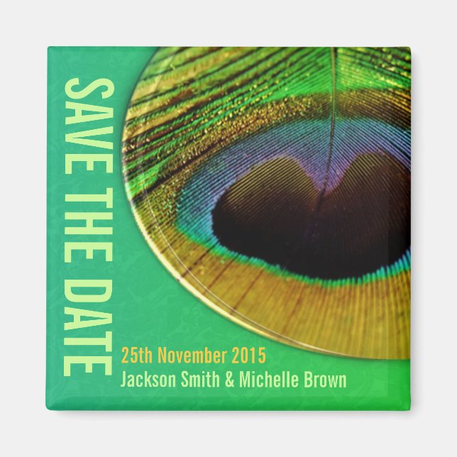 Peacock Feathers Save the Date Magnet (Front)