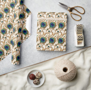 Peacock feathers seamless pattern wedding birthday wrapping paper