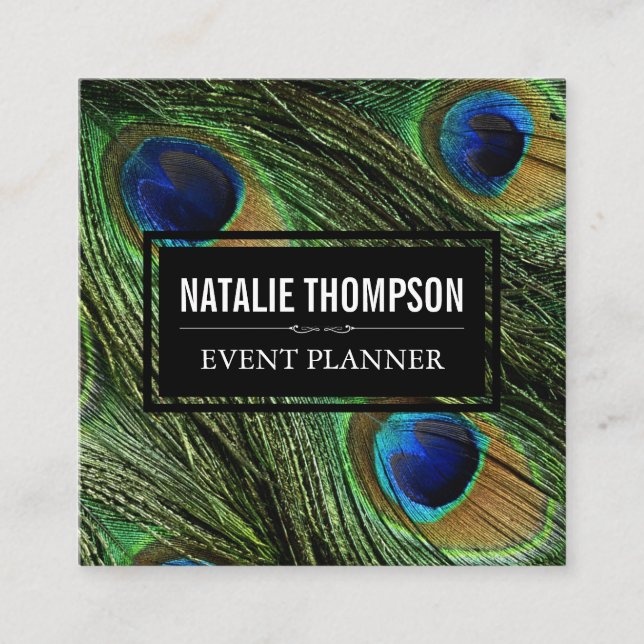 Peacock Feathers Square Business Card (Front)