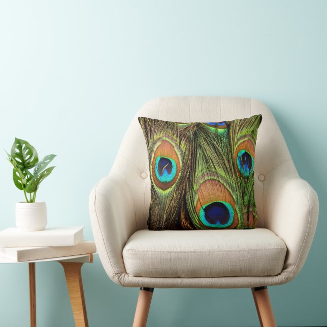 Peacock Feathers Square Throw Pillow (Chair)