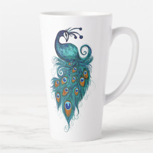 Peacock Feathers Teal Peacocks Latte Mug