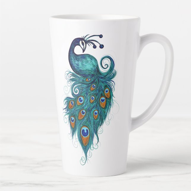 Peacock Feathers Teal Peacocks                     Latte Mug (Right)