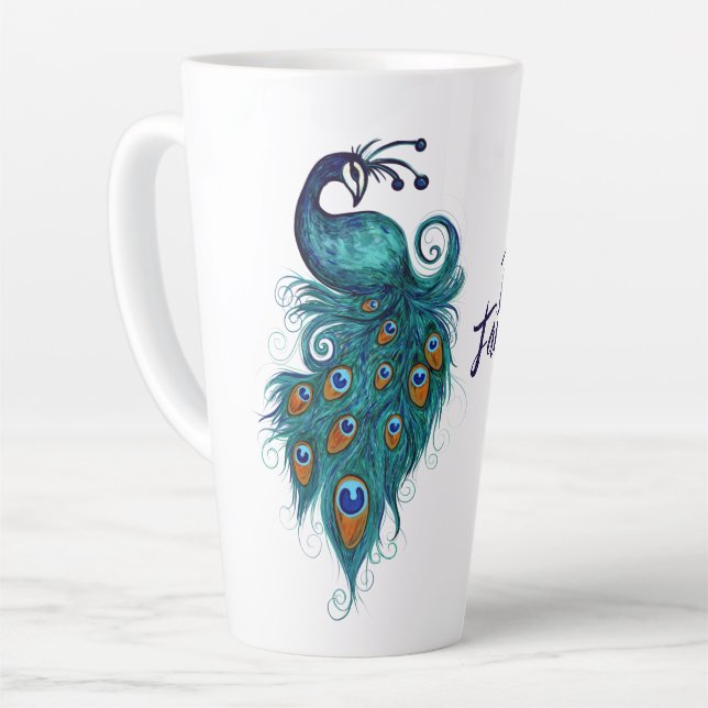 Peacock Feathers Teal Peacocks                 Latte Mug (Left Angle)