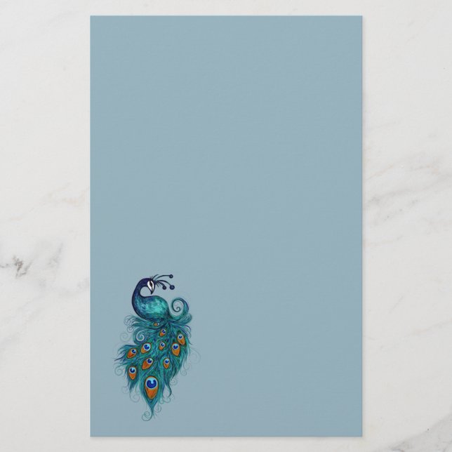Peacock Feathers Teal Peacocks       Stationery (Front)