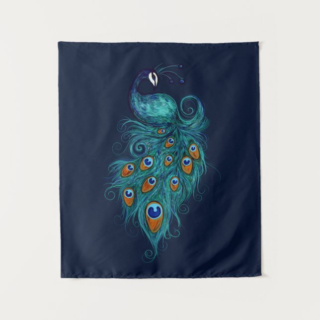 Peacock Feathers Teal Peacocks   Tapestry (Front)