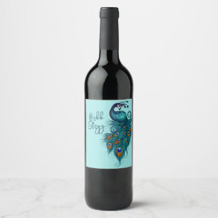 Peacock Feathers Teal Peacocks Wine Label